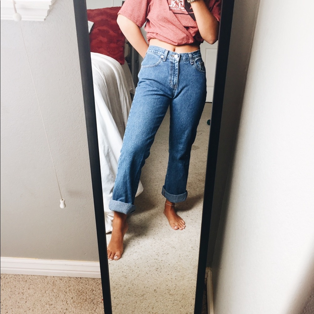 Calvin Klein mom jean, dark blue denim.